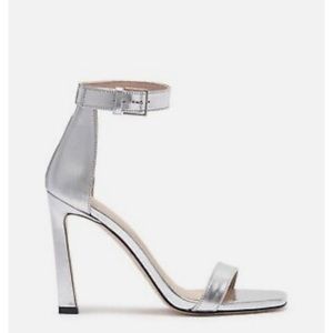 Stuart Weitzman 100 Square Nudist Silver Sandal
